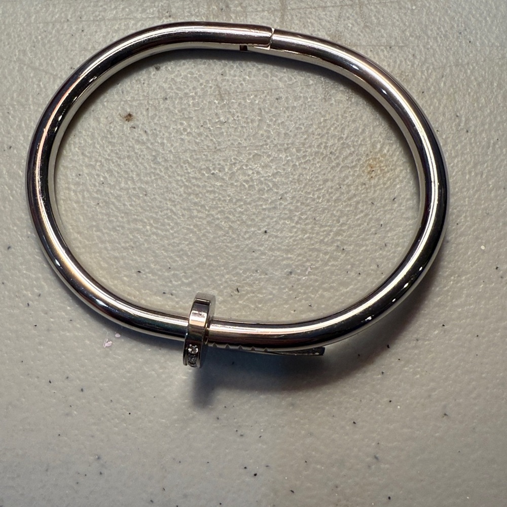 Silver Bent Bracelet with Bejeweled Nail Edges